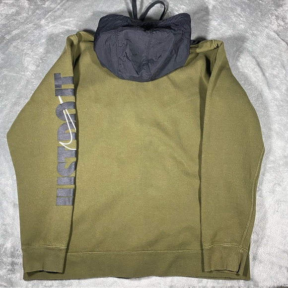 Nike Jacket Men’s Large Olive Green Hood Spell Out Sleeve Polar Fleece HBR Sport - Picture 13 of 13